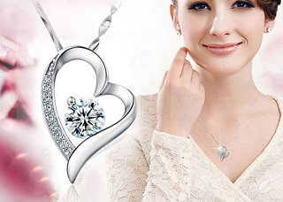 Crystal Heart Pendant 925 Sterling Silver Necklace Chain Women Jewellery 